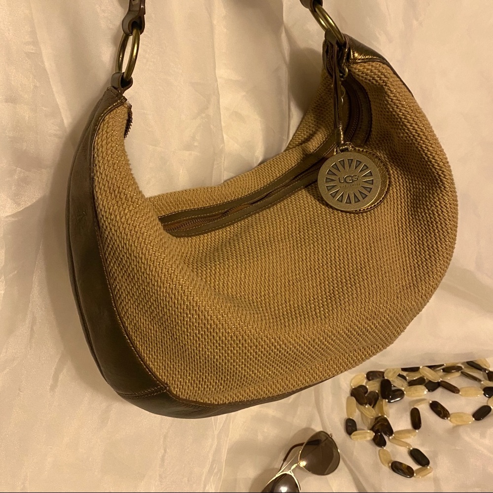 UGG Australia Bronze Leather Woven Hobo Bag